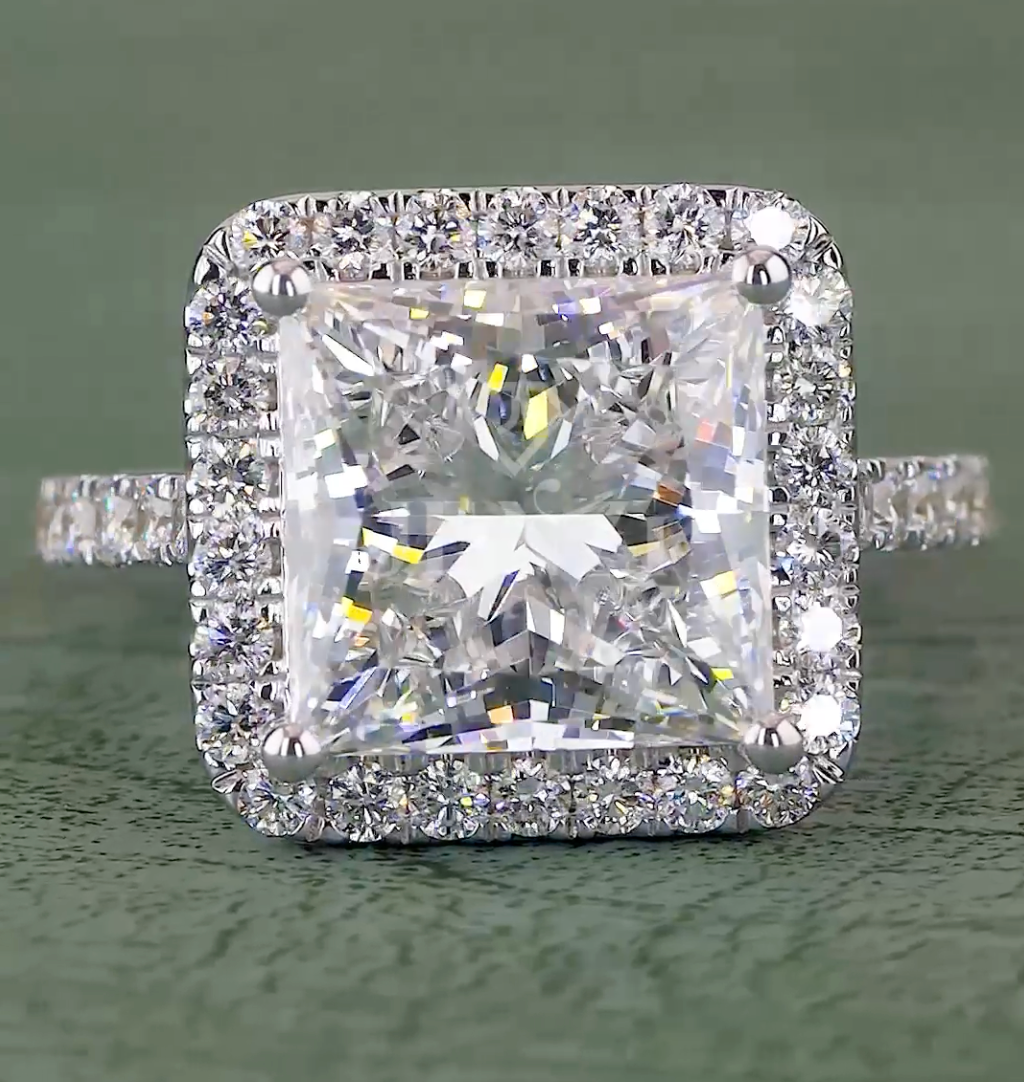 Regal Aura 5.85 Carat IGI Certified Princess Cut Halo Diamond Ring | Jenny Jewells