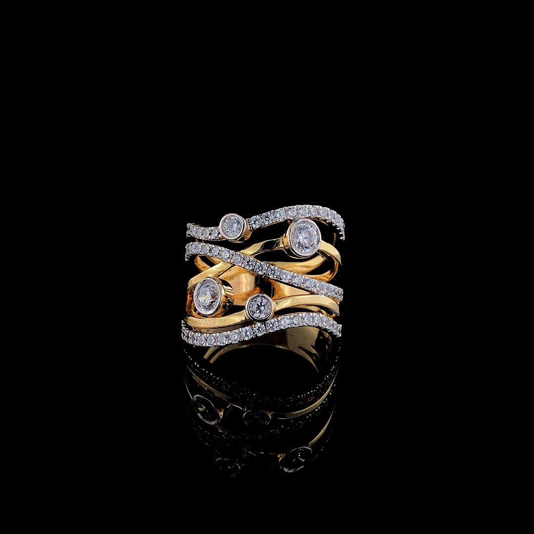 Blossom Ring with a criss-cross gold design, featuring lab-grown diamonds in white, yellow, or rose gold. A modern and elegant statement piece inspired by blooming flowers.