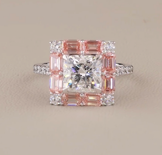 Blush Royale 4.23 Carat IGI Certified Emerald & Cushion Cut Diamond Ring | Jenny Jewells - JENNY JEWELLS