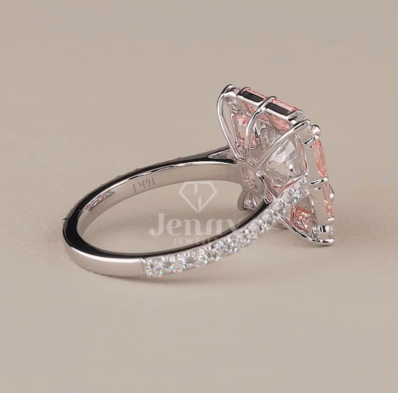 Blush Royale 4.23 Carat IGI Certified Emerald & Cushion Cut Diamond Ring | Jenny Jewells - JENNY JEWELLS