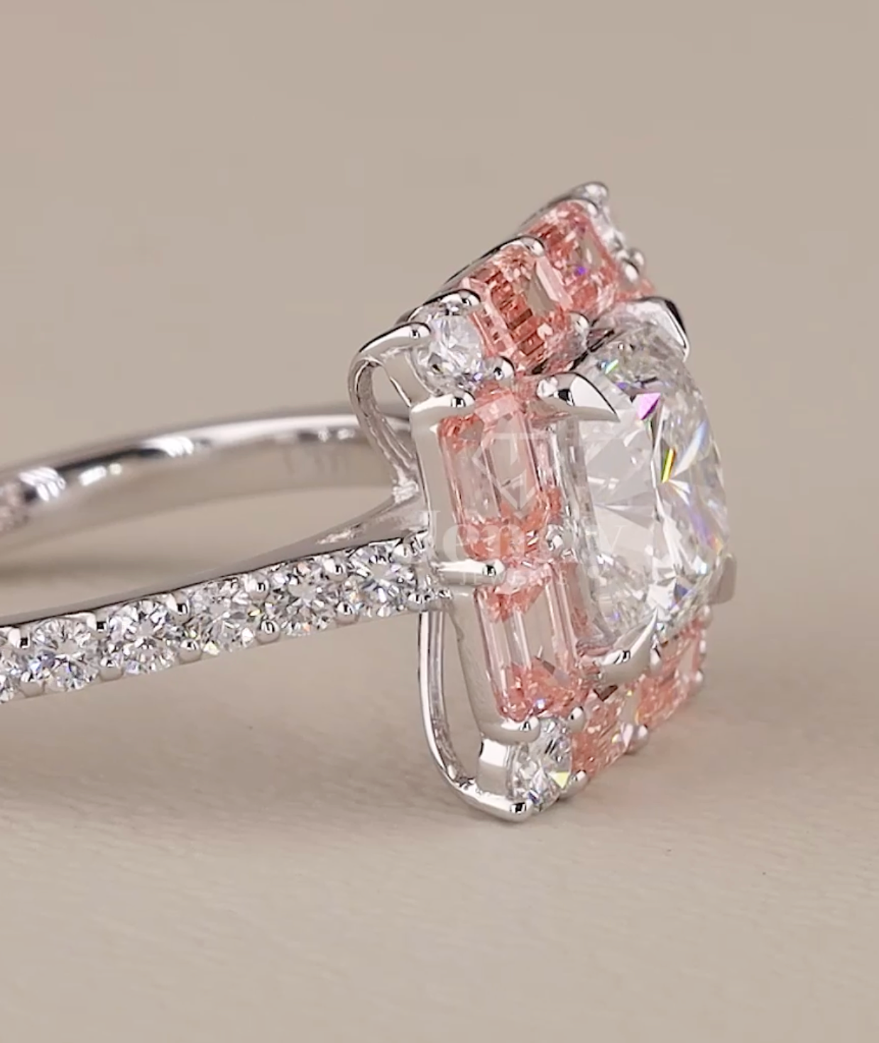 Blush Royale 4.23 Carat IGI Certified Emerald & Cushion Cut Diamond Ring | Jenny Jewells - JENNY JEWELLS