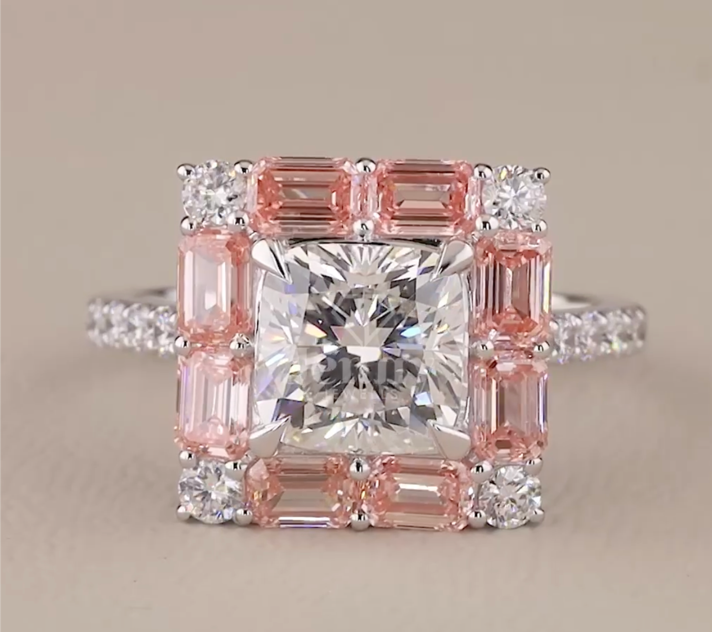 Blush Royale 4.23 Carat IGI Certified Emerald & Cushion Cut Diamond Ring | Jenny Jewells - JENNY JEWELLS