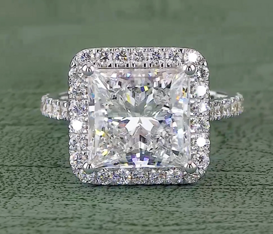Regal Aura 5.85 Carat IGI Certified Princess Cut Halo Diamond Ring | Jenny Jewells