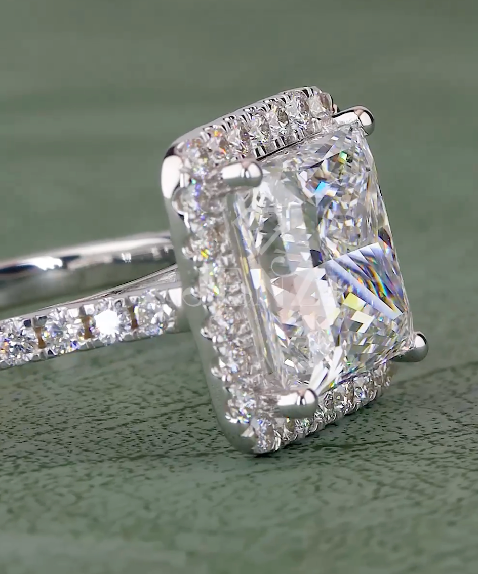 Regal Aura 5.85 Carat IGI Certified Princess Cut Halo Diamond Ring | Jenny Jewells