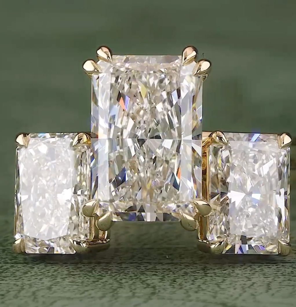 Imperial Trinity 9.08 Carat IGI Certified Emerald Cut Diamond Ring | Jenny Jewells