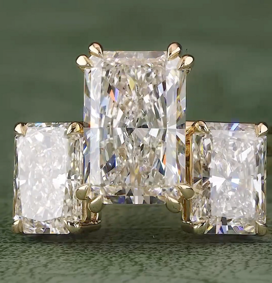 Imperial Trinity 9.08 Carat IGI Certified Emerald Cut Diamond Ring | Jenny Jewells