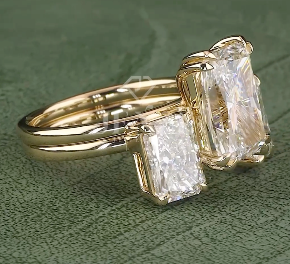 Imperial Trinity 9.08 Carat IGI Certified Emerald Cut Diamond Ring | Jenny Jewells