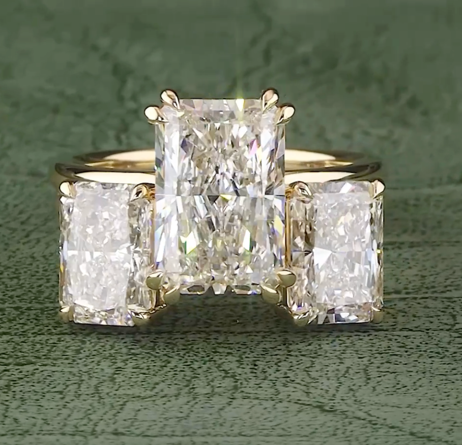 Imperial Trinity 9.08 Carat IGI Certified Emerald Cut Diamond Ring | Jenny Jewells