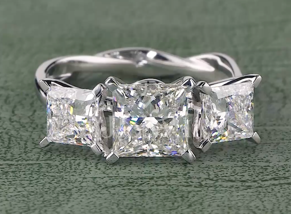 Imperial Trinity 4.20 Carat Princess Cut Diamond Ring F-VS1 (IGI Certified) | Jenny Jewells