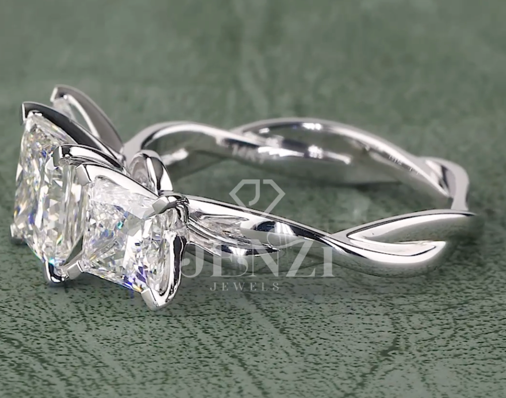 Imperial Trinity 4.20 Carat Princess Cut Diamond Ring F-VS1 (IGI Certified) | Jenny Jewells