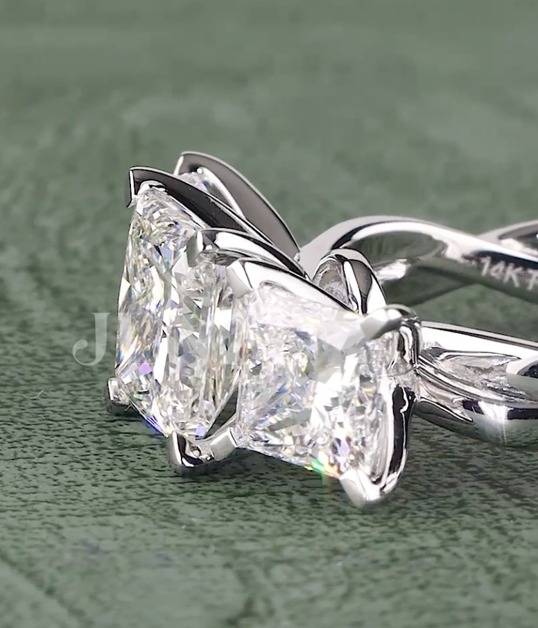 Imperial Trinity 4.20 Carat Princess Cut Diamond Ring F-VS1 (IGI Certified) | Jenny Jewells