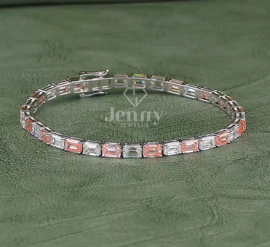 Pink & White Emerald Diamond Tennis Bracelet - JENNY JEWELLS