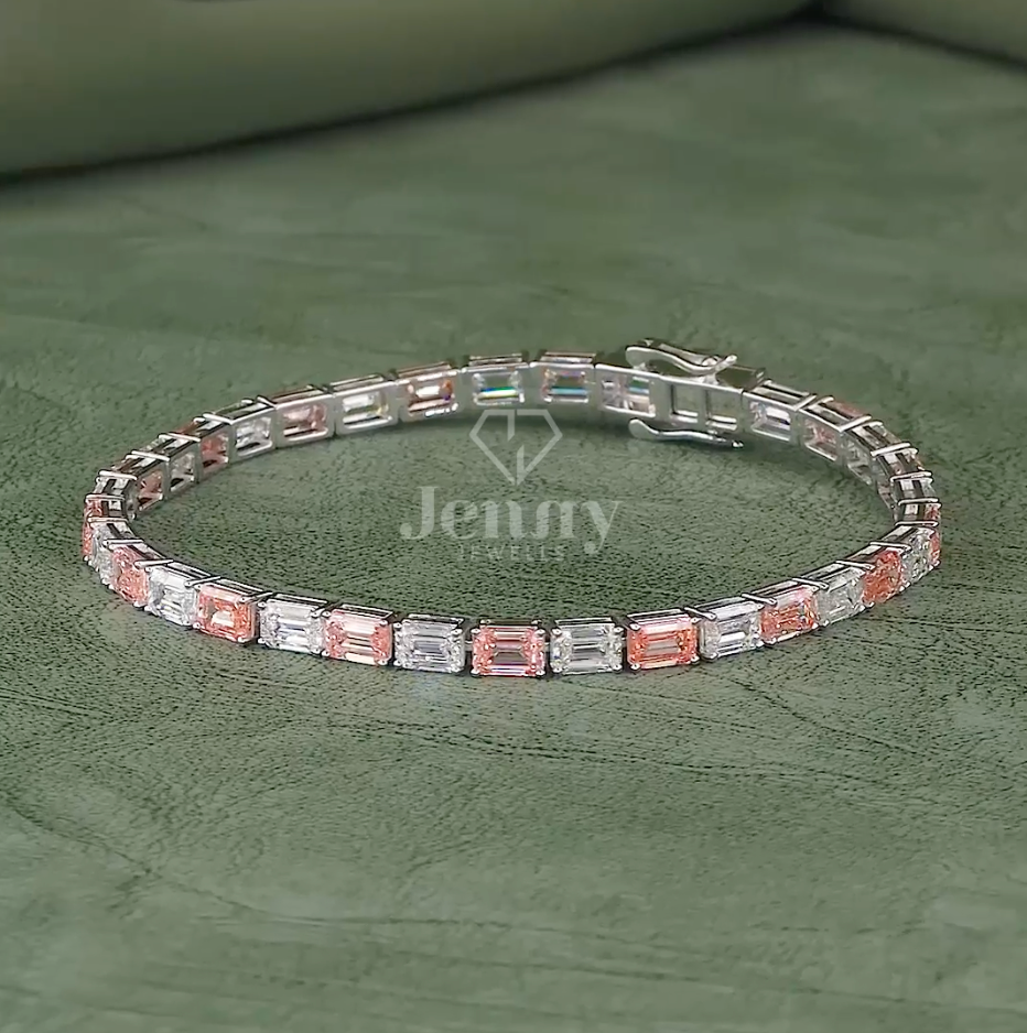 Pink & White Emerald Diamond Tennis Bracelet - JENNY JEWELLS