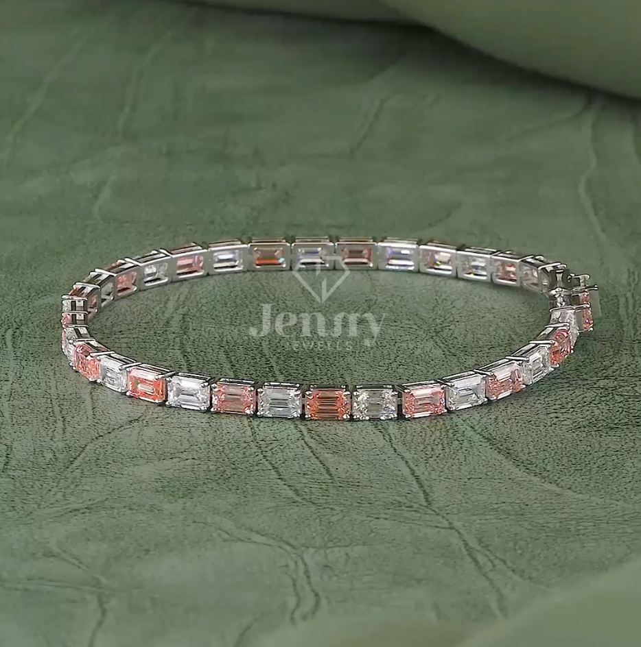 Pink & White Emerald Diamond Tennis Bracelet - JENNY JEWELLS