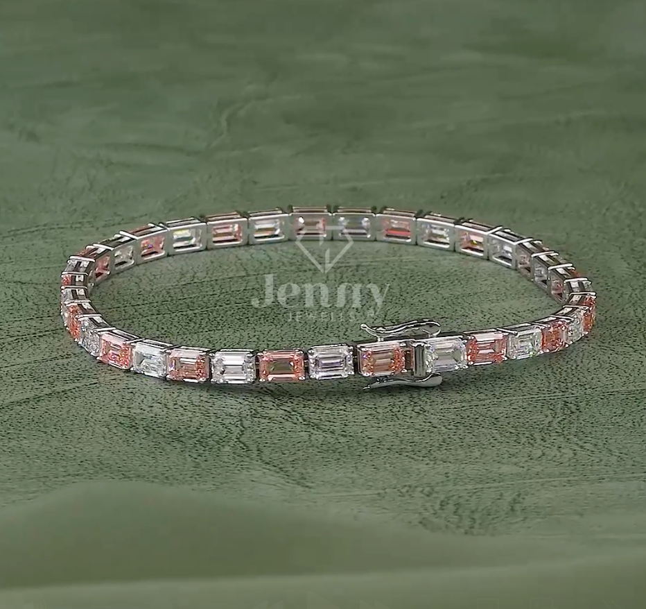 Pink & White Emerald Diamond Tennis Bracelet - JENNY JEWELLS