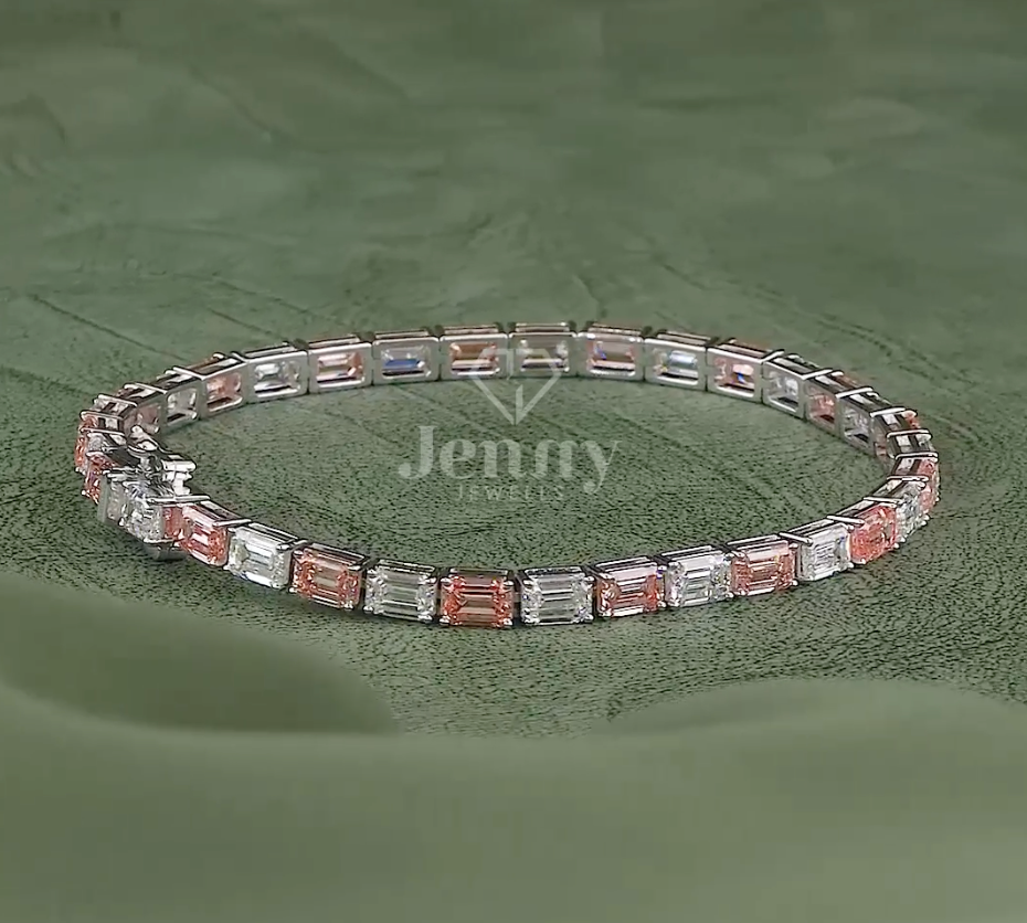Pink & White Emerald Diamond Tennis Bracelet - JENNY JEWELLS