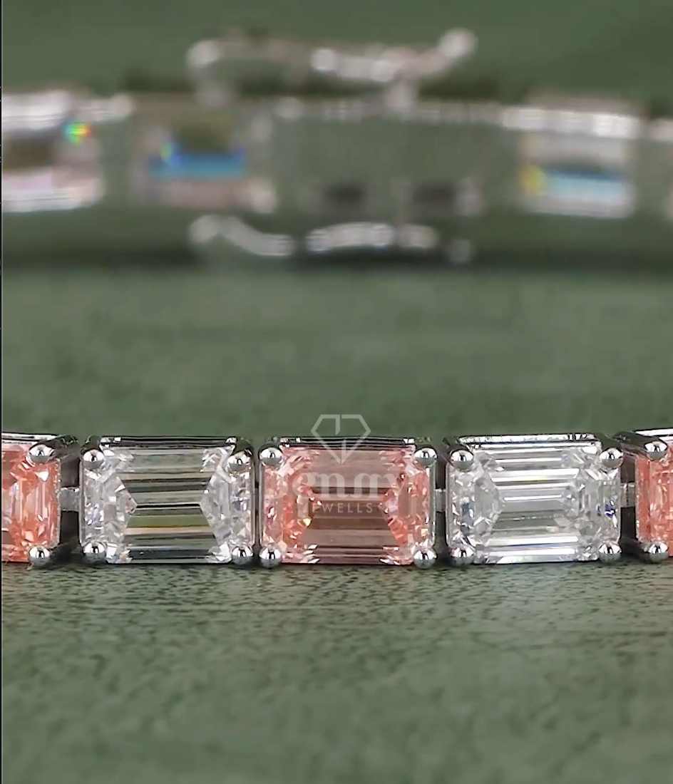 Pink & White Emerald Diamond Tennis Bracelet - JENNY JEWELLS