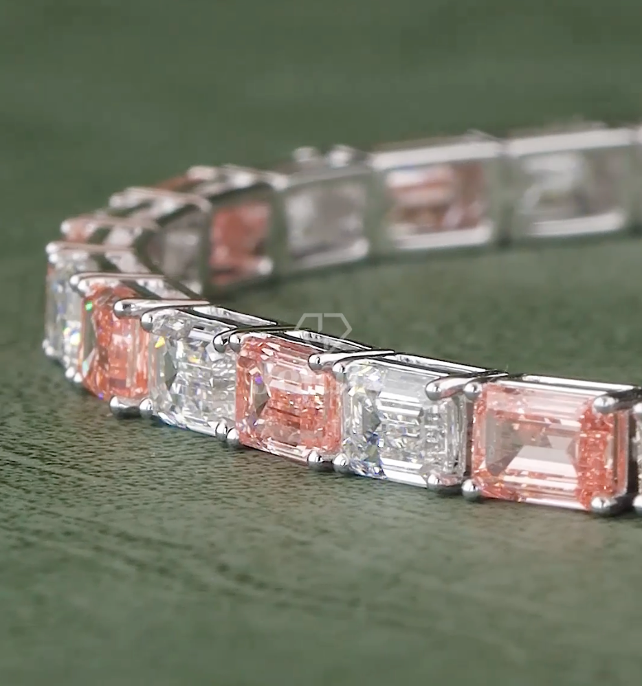 Pink & White Emerald Diamond Tennis Bracelet - JENNY JEWELLS
