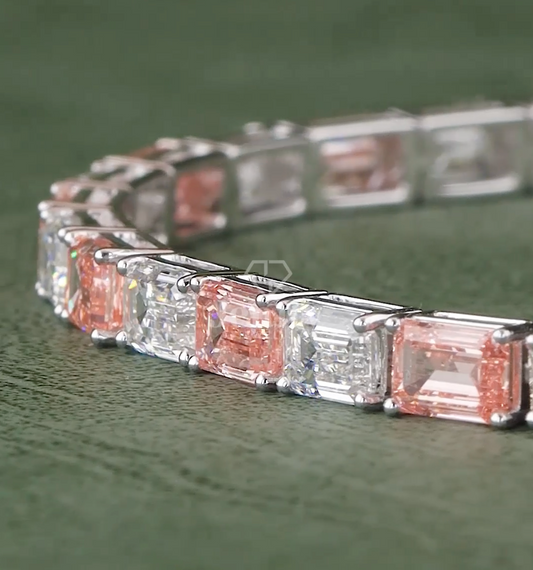 Pink & White Emerald Diamond Tennis Bracelet - JENNY JEWELLS