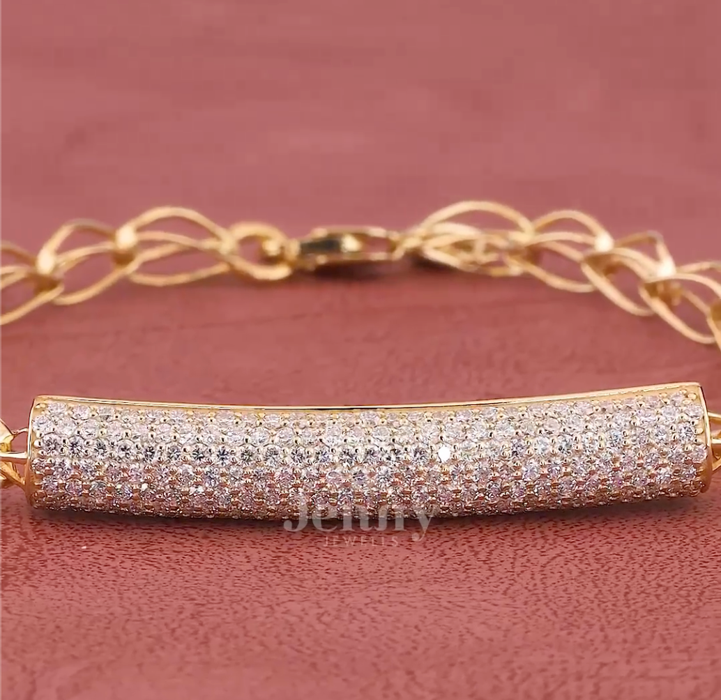 Luna Glow Pavé Lab-Grown Diamond Bar Bracelet in Gold | Jenny Jewells - JENNY JEWELLS