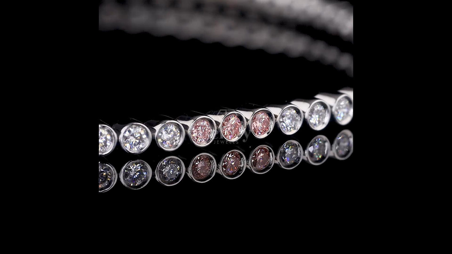 Bezel Setting Pink & White Diamond Tennis Bracelet - JENNY JEWELLS