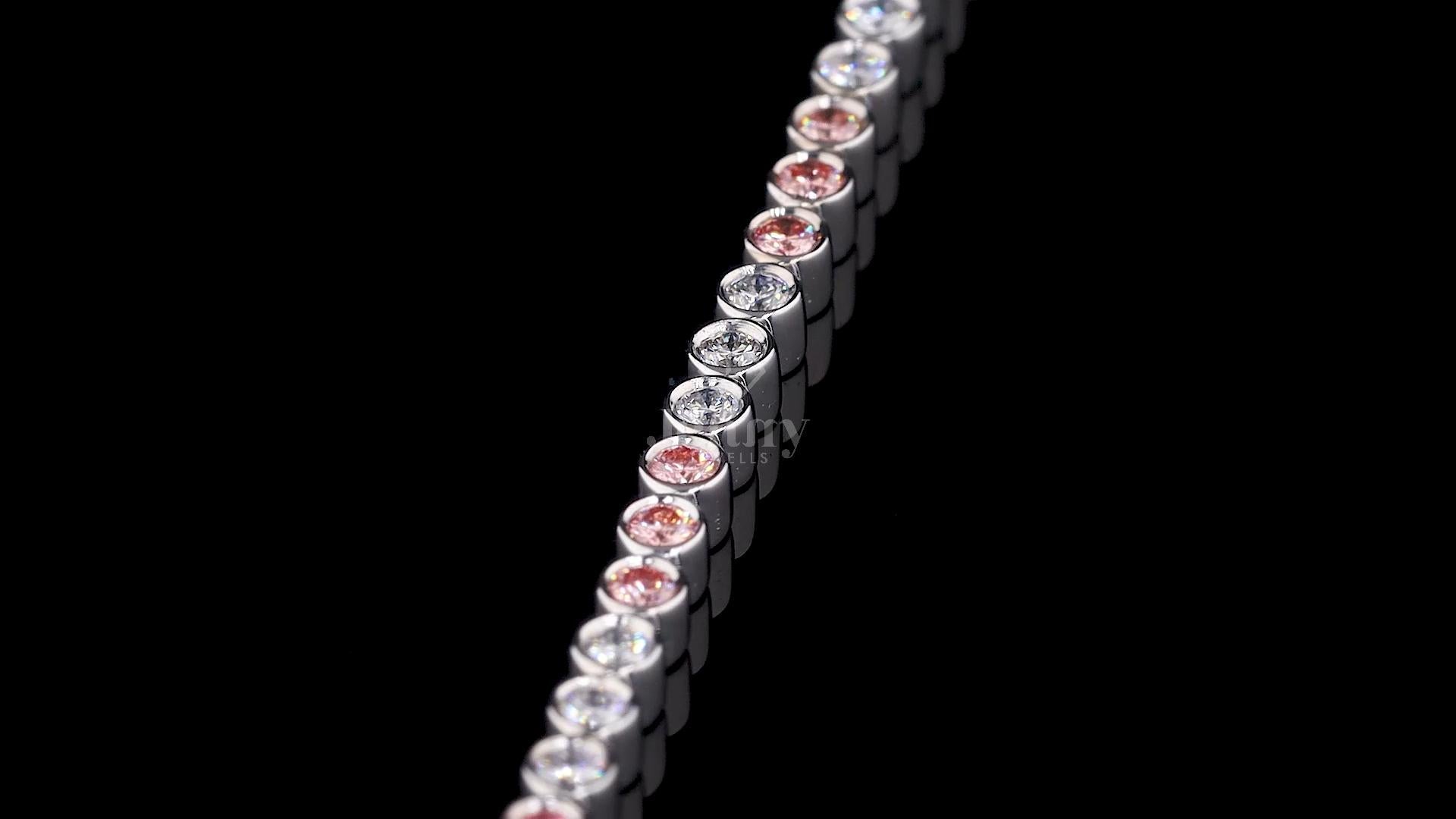 Bezel Setting Pink & White Diamond Tennis Bracelet - JENNY JEWELLS