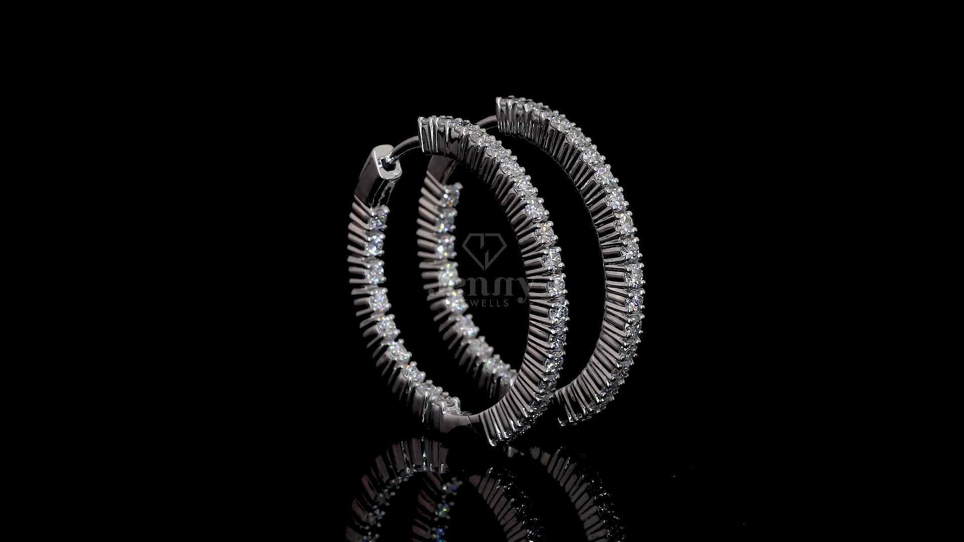 Side profile of luxury diamond bangle hoop earrings crafted with E-F color, VVS clarity lab-grown diamonds