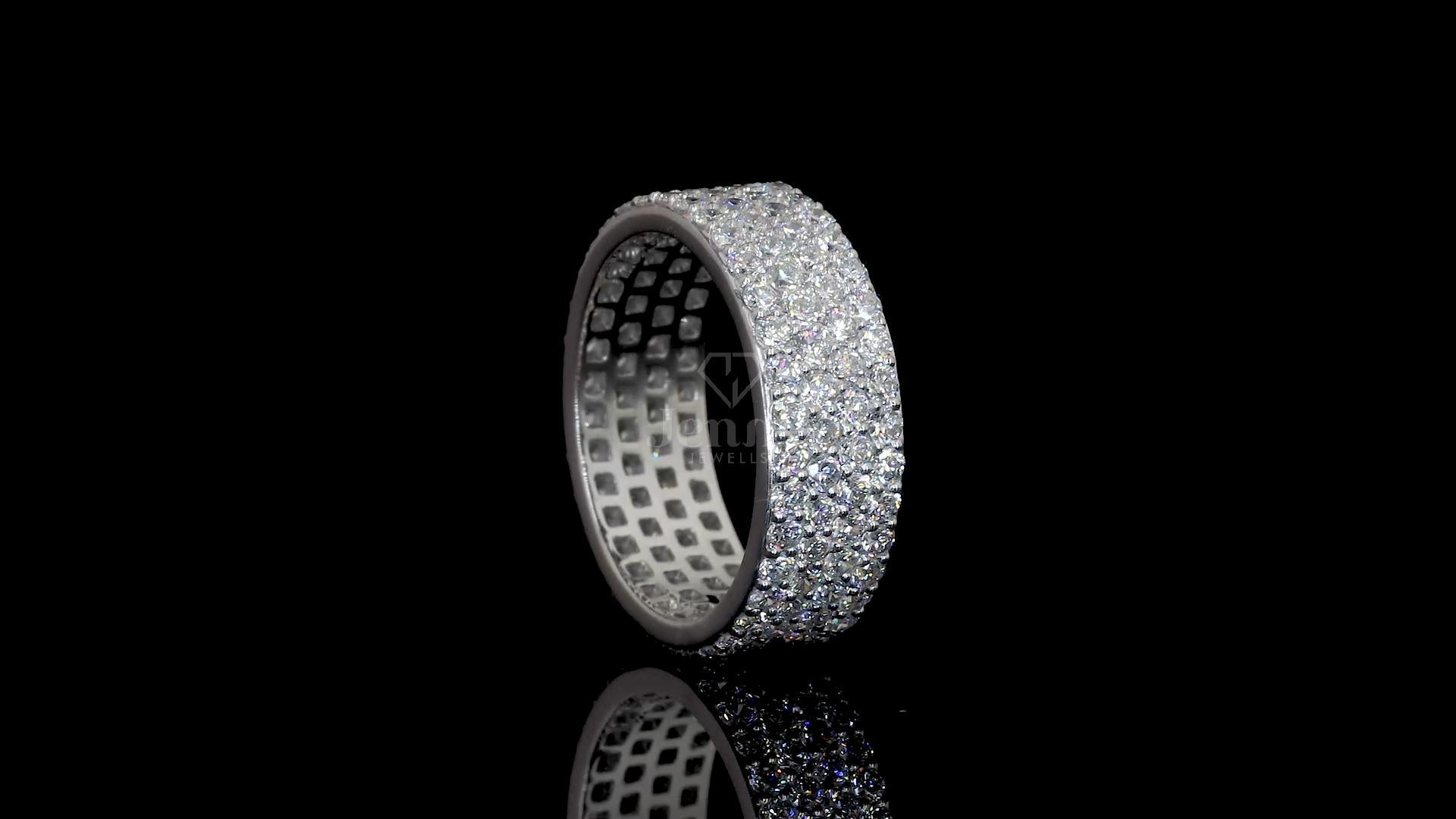 Men’s diamond band with 4 rows of diamonds, 160 stones, 2.25 carats in white, rose, or yellow gold