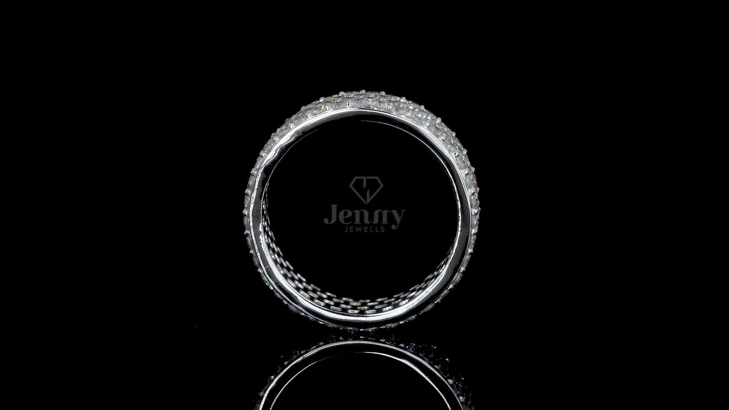 Men’s diamond band with 4 rows of diamonds, 160 stones, 2.25 carats in white, rose, or yellow gold