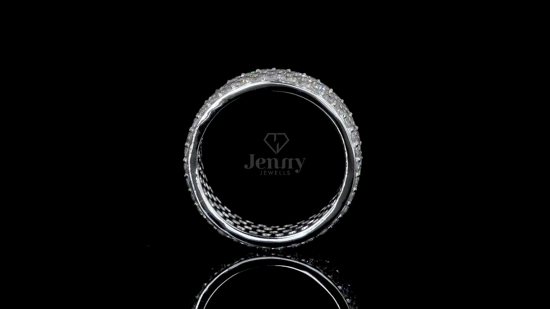 Men’s diamond band with 4 rows of diamonds, 160 stones, 2.25 carats in white, rose, or yellow gold